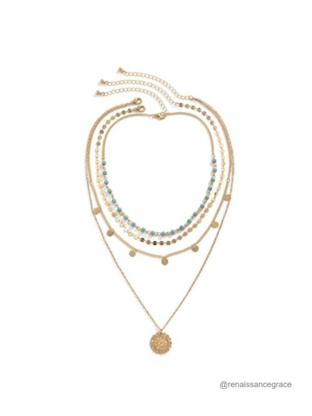 Boho Layered Turquoise Coin Pendant Necklace Stacked Necklace for Women